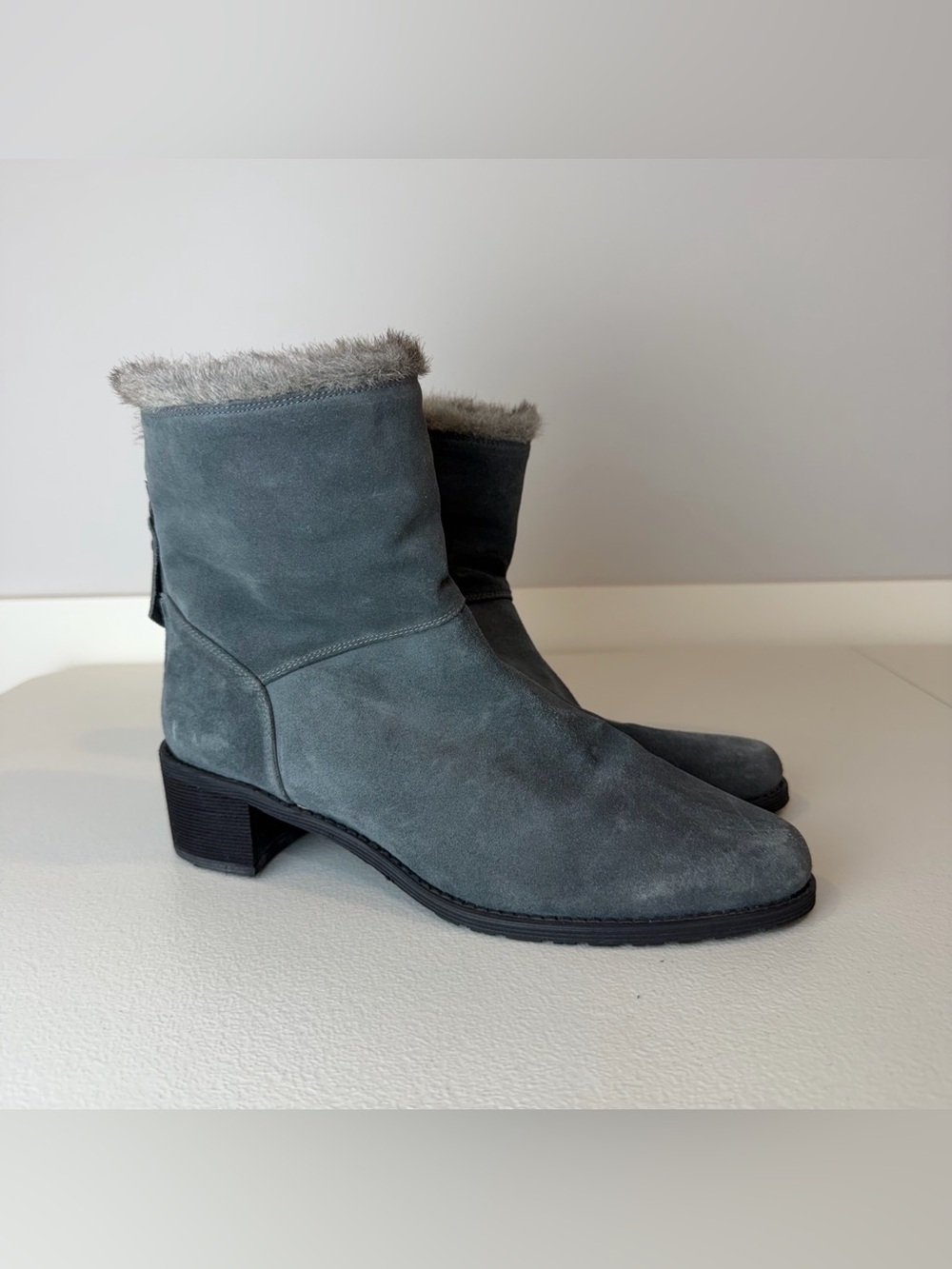 Stuart Weitzman Gray Suede Block Heel Fall Winter Boots Size 6.5